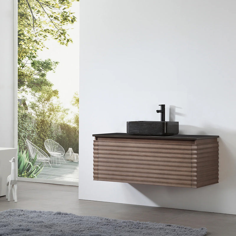 Ocala 1 Drawer Bathroom Vanity with Quartz Sink and Vessel Sink - Wall Mount - 48" Wood/Chestnut