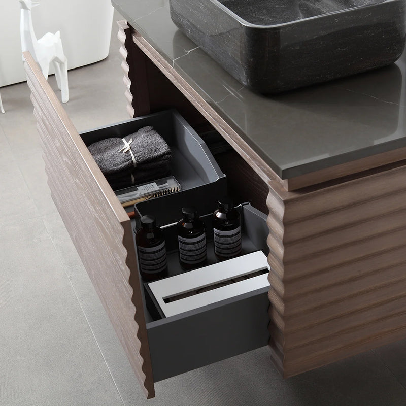 Ocala 1 Drawer Bathroom Vanity with Quartz Sink and Vessel Sink - Wall Mount - 48" Wood/Chestnut