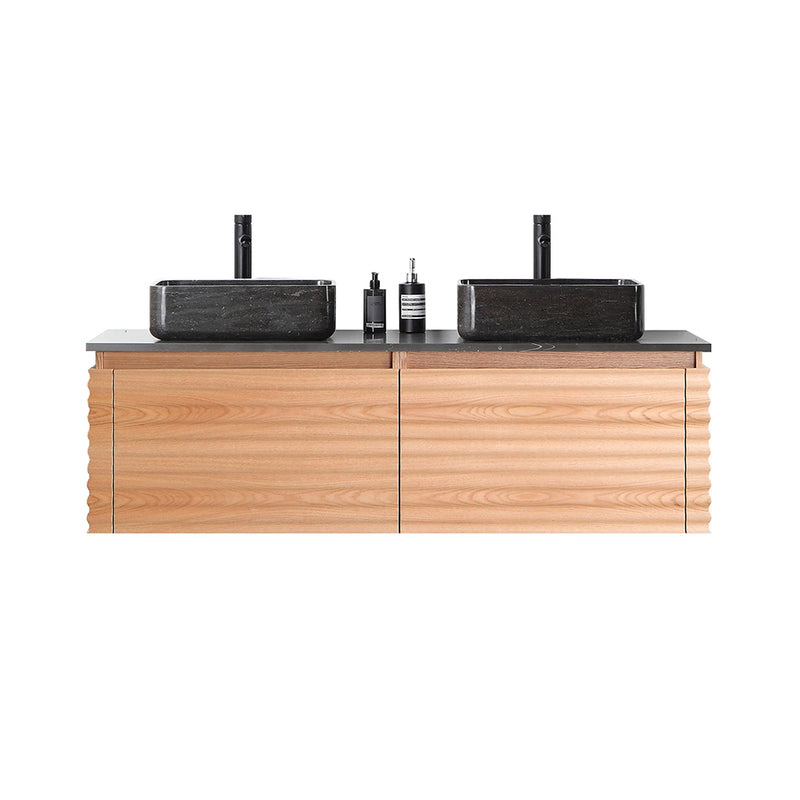 Ocala 2 Drawers Bathroom Vanity with Quartz Top and Double Vessel Sinks - Wall Mount - 60" Wood/Maple