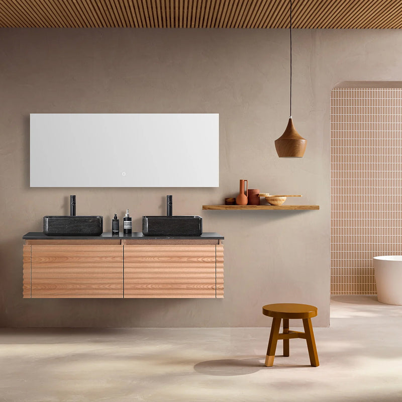 Ocala 2 Drawers Bathroom Vanity with Quartz Top and Double Vessel Sinks - Wall Mount - 60" Wood/Maple