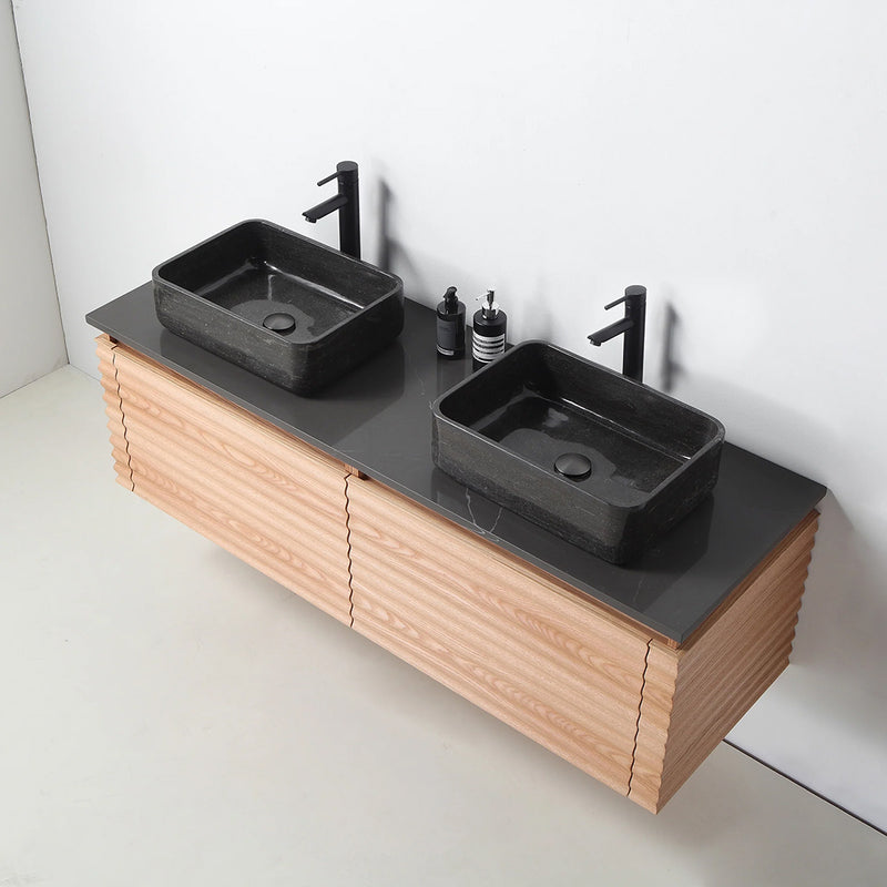 Ocala 2 Drawers Bathroom Vanity with Quartz Top and Double Vessel Sinks - Wall Mount - 60" Wood/Maple