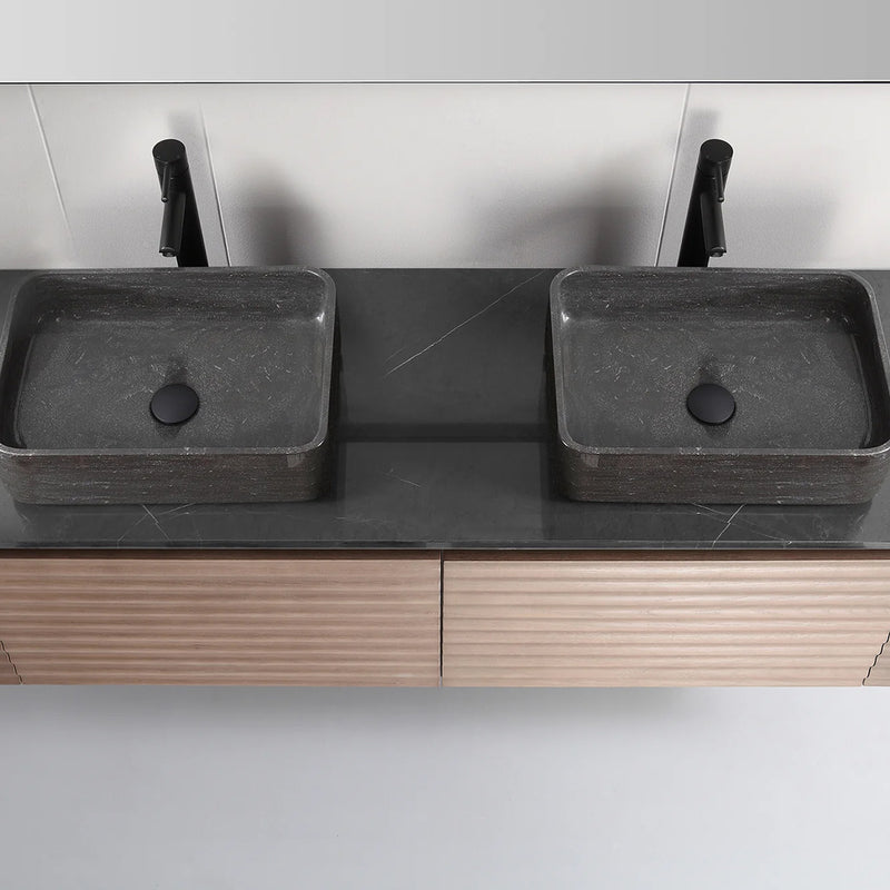 Ocala 2 Drawers Bathroom Vanity with Quartz Top and Double Vessel Sinks - Wall Mount - 60" Wood/Chestnut