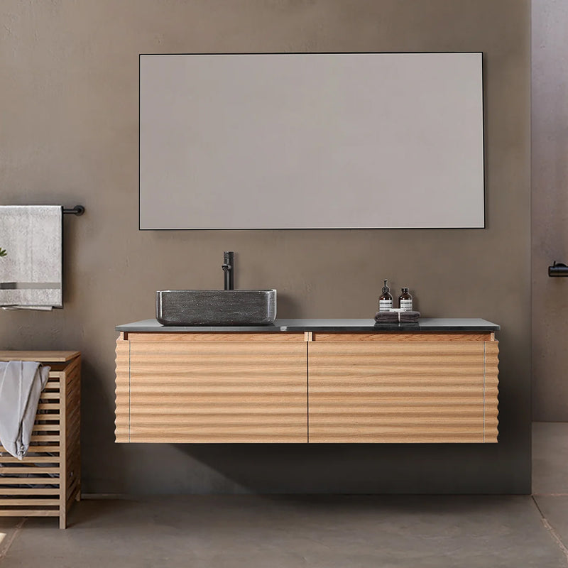 Ocala 2 Drawers Bathroom Vanity with Quartz Top and Left Vessel Sink - Wall Mount - 60" Wood/Maple