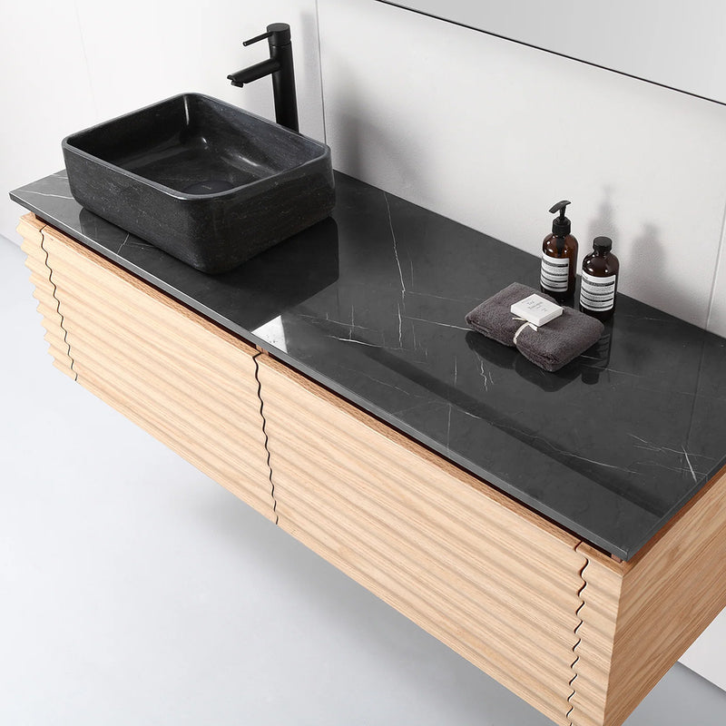 Ocala 2 Drawers Bathroom Vanity with Quartz Top and Left Vessel Sink - Wall Mount - 60" Wood/Maple