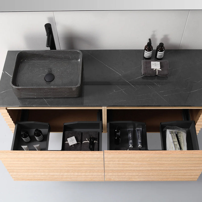 Ocala 2 Drawers Bathroom Vanity with Quartz Top and Left Vessel Sink - Wall Mount - 60" Wood/Maple