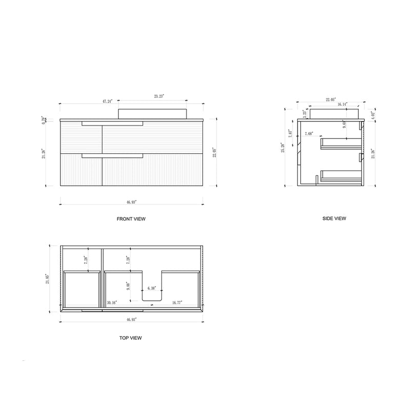 Orsa 4 Drawers Bathroom Vanity with Quartz Top and Vessel Sink - Wall Mount - 48" Wood/Walnut