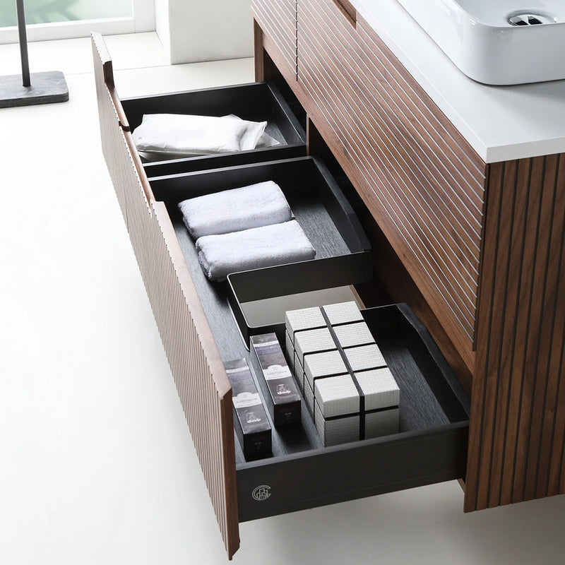 Orsa 4 Drawers Bathroom Vanity with Quartz Top and Vessel Sink - Wall Mount - 48" Wood/Walnut