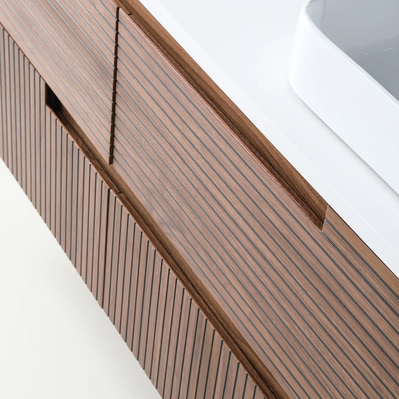 Orsa 4 Drawers Bathroom Vanity with Quartz Top and Vessel Sink - Wall Mount - 48" Wood/Walnut