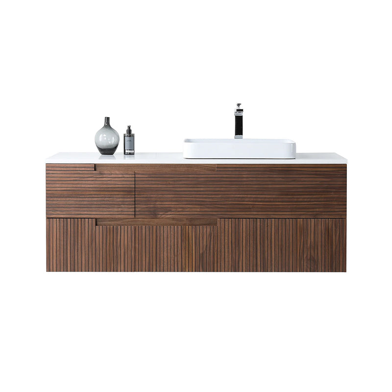 Orsa 4 Drawers Bathroom Vanity with Quartz Top and Vessel Sink - Wall Mount - 60" Wood/Walnut