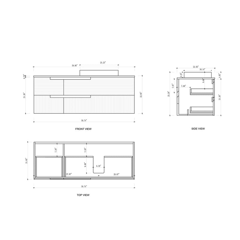 Orsa 4 Drawers Bathroom Vanity with Quartz Top and Vessel Sink - Wall Mount - 60" Wood/Walnut