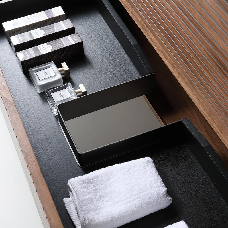 Orsa 4 Drawers Bathroom Vanity with Quartz Top and Vessel Sink - Wall Mount - 60" Wood/Walnut