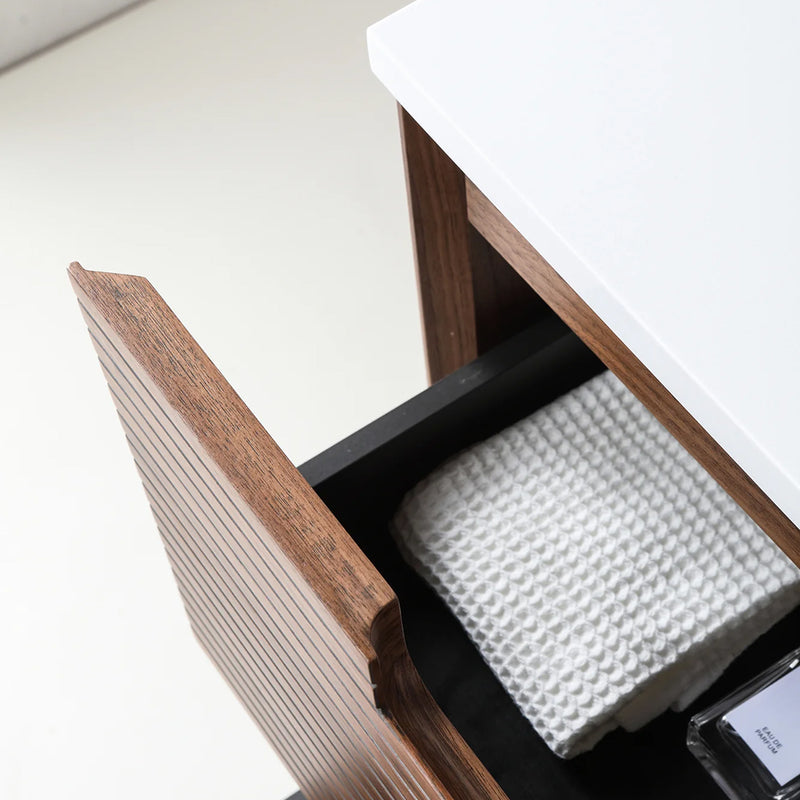 Orsa 4 Drawers Bathroom Vanity with Quartz Top and Vessel Sink - Wall Mount - 60" Wood/Walnut