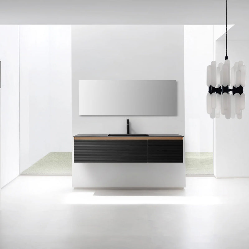 Oslo 2 Drawers Bathroom Vanity with Solid Surface Sink - Wall Mount - 60" Wood/Matte Black/Whitewash