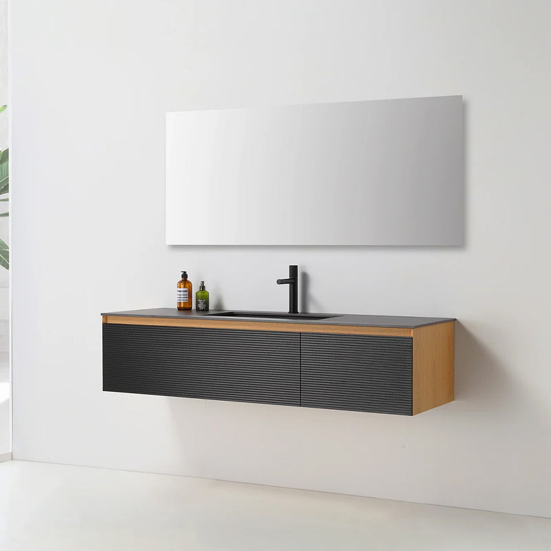 Oslo 2 Drawers Bathroom Vanity with Solid Surface Sink - Wall Mount - 60" Wood/Matte Black/Whitewash