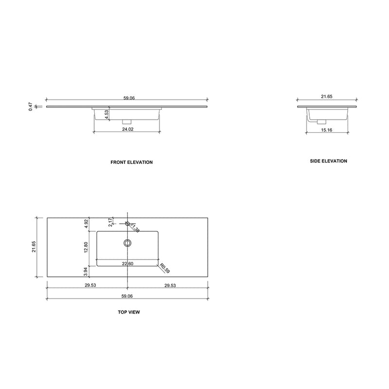 Oslo 2 Drawers Bathroom Vanity with Solid Surface Sink - Wall Mount - 60" Wood/Matte Black/Whitewash