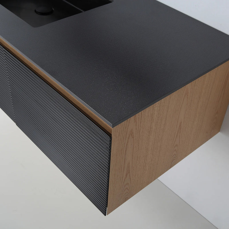 Oslo 2 Drawers Bathroom Vanity with Solid Surface Sink - Wall Mount - 60" Wood/Matte Black/Whitewash