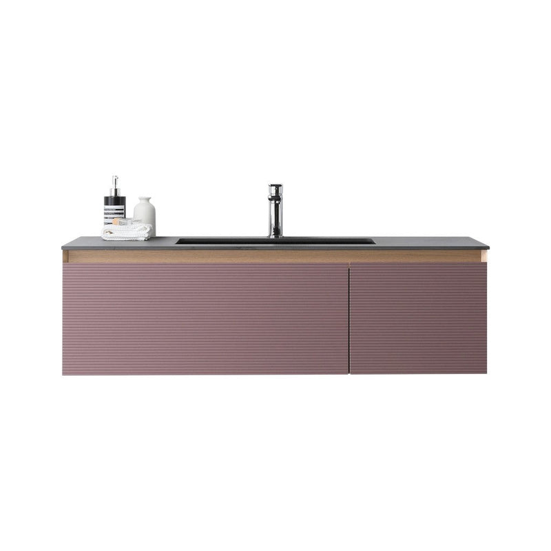 Oslo 2 Drawers Bathroom Vanity with Black Stone Sink - Wall Mount - 48" Wood/Caramel/Whitewash