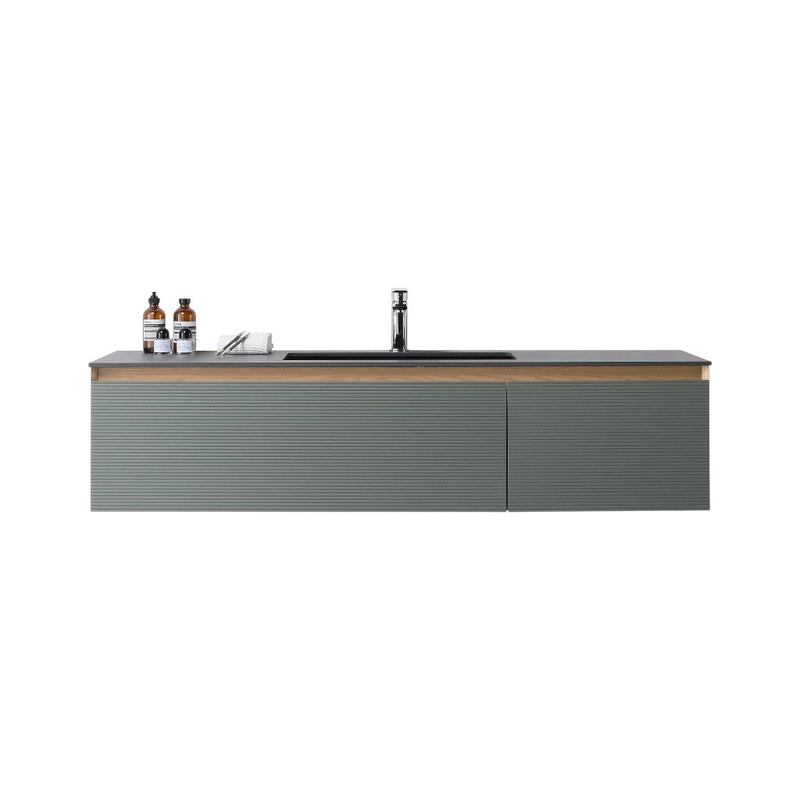 Oslo 2 Drawers Bathroom Vanity with Black Stone Sink - Wall Mount - 60" Wood/Sage Green/Whitewash