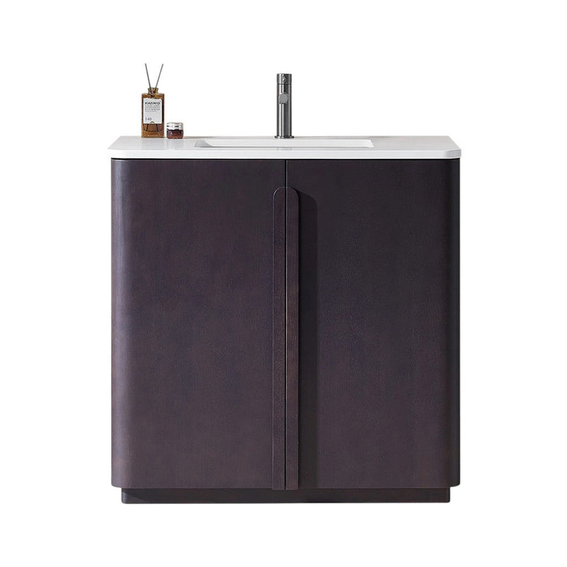 Parma 2 Doors Bathroom Vanity with White Quartz Sink - Floor Mount - 36" Wood/Espresso Oak