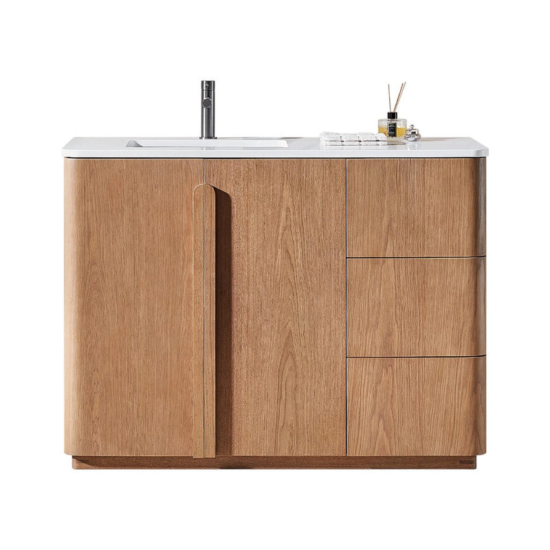 Parma 2 Doors And 3 Drawers Bathroom Vanity with White Quartz Sink - Floor Mount - 48" Wood/Natural Teak