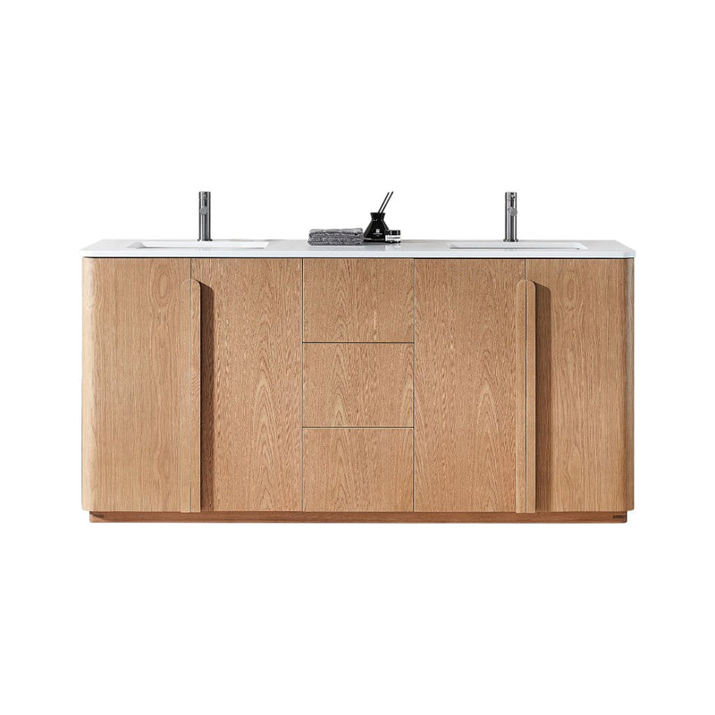 Parma 4 Doors And 3 Drawers Bathroom Vanity with White Quartz Sink - Floor Mount - 72" Wood/Natural Teak