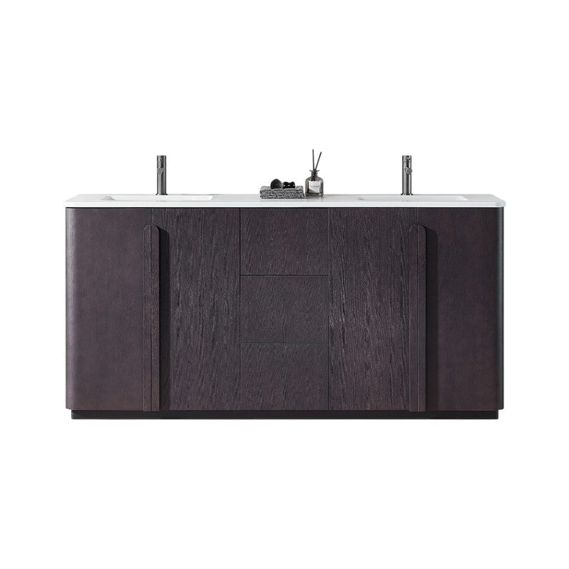 Parma 4 Doors And 3 Drawers Bathroom Vanity with White Quartz Sink - Floor Mount - 72" Wood/Espresso Oak
