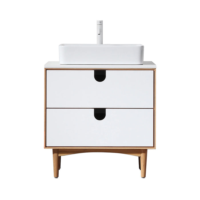 Portree 2 Drawers Bathroom Vanity with Quartz top and Vessel Sink - Floor Mount - 30" Wood/Matt White