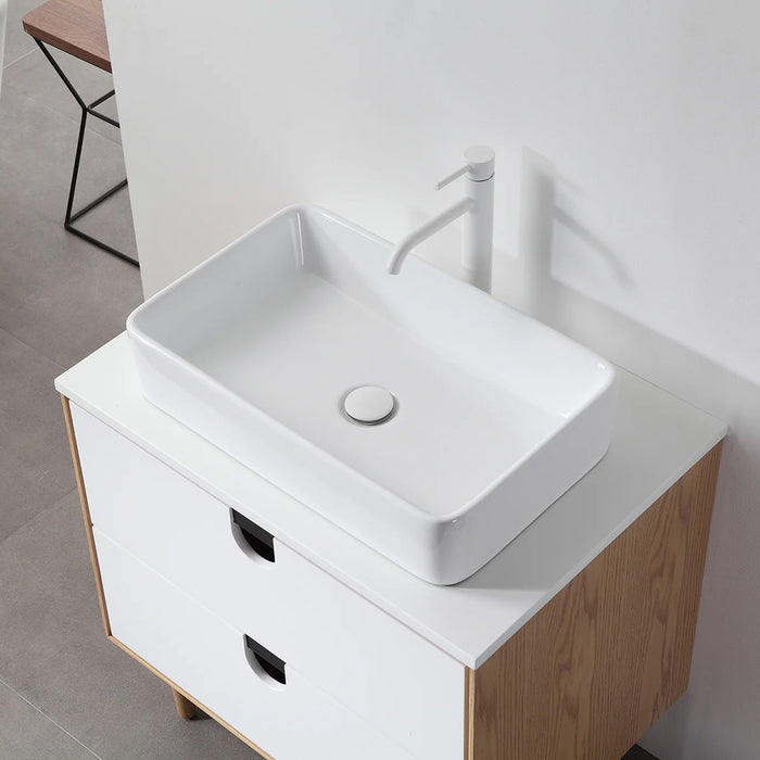 Portree 2 Drawers Bathroom Vanity with Quartz top and Vessel Sink - Floor Mount - 30" Wood/Matt White