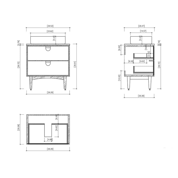 Portree 2 Drawers Bathroom Vanity with Quartz top and Vessel Sink - Floor Mount - 30" Wood/Matt White