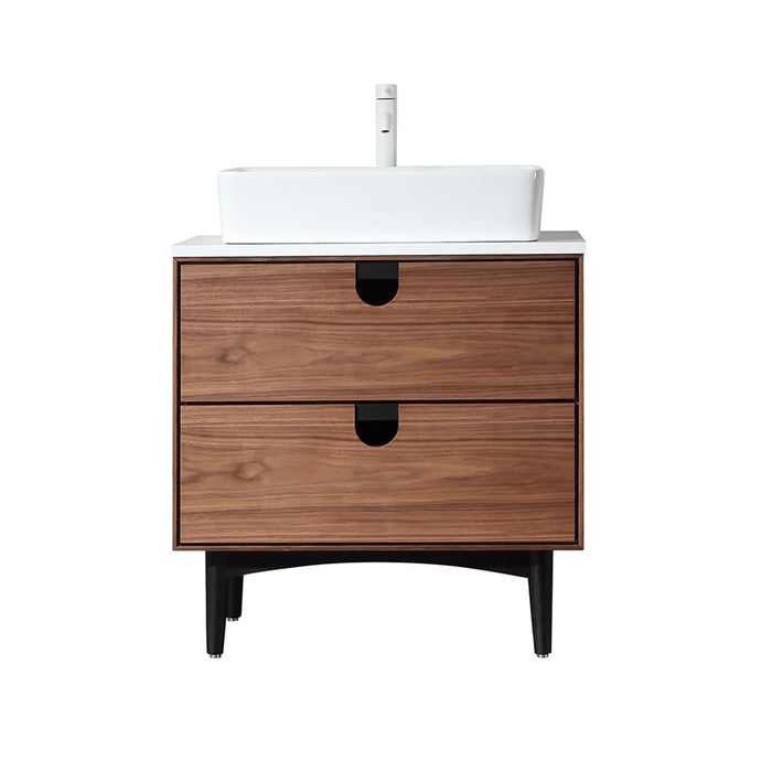 Portree 2 Drawers Bathroom Vanity with Quartz top and Vessel Sink - Floor Mount - 30" Wood/Walnut