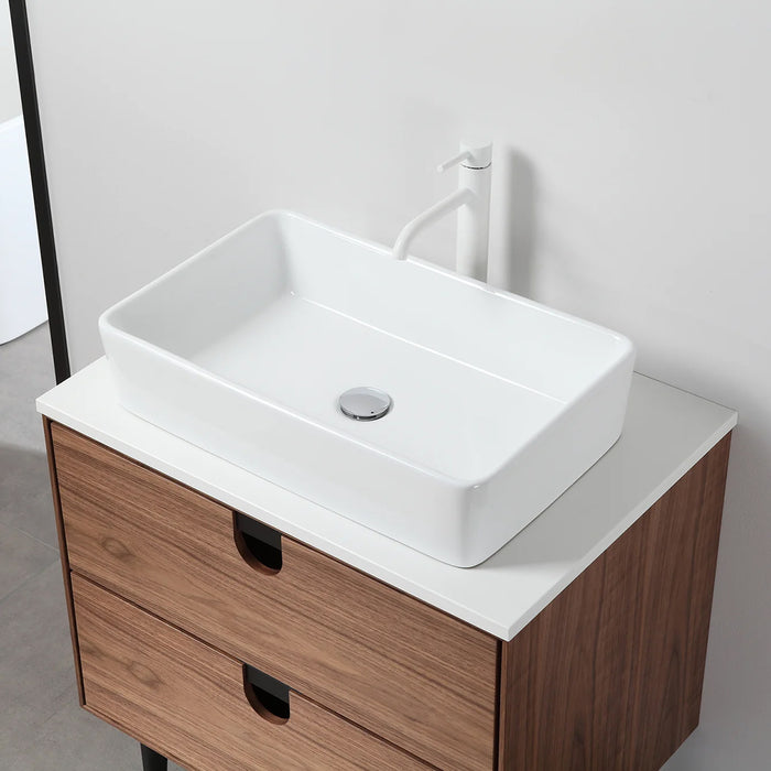 Portree 2 Drawers Bathroom Vanity with Quartz top and Vessel Sink - Floor Mount - 30" Wood/Walnut