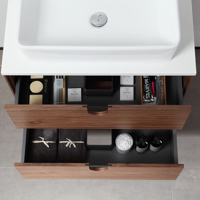 Portree 2 Drawers Bathroom Vanity with Quartz top and Vessel Sink - Floor Mount - 30" Wood/Walnut