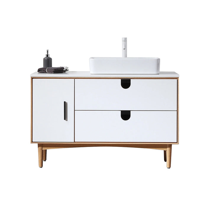 Portree 2 Drawers And 1 Door Bathroom Vanity with Quartz top and Vessel Sink - Floor Mount - 48" Wood/Matt White