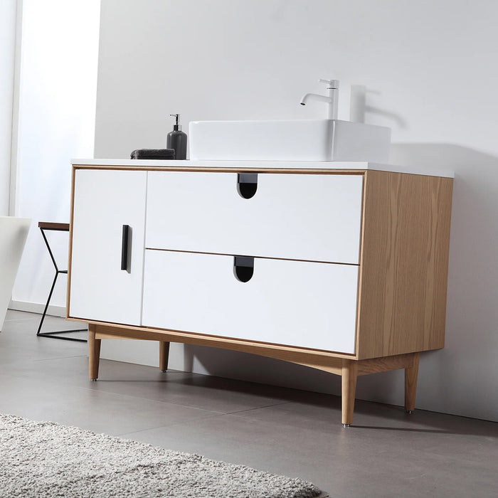 Portree 2 Drawers And 1 Door Bathroom Vanity with Quartz top and Vessel Sink - Floor Mount - 48" Wood/Matt White