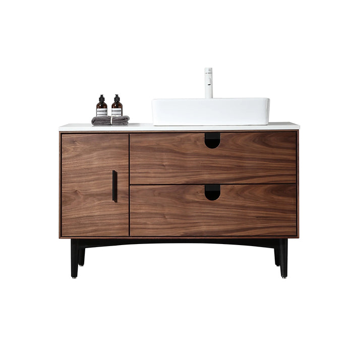 Portree 2 Drawers And 1 Door Bathroom Vanity with Quartz top and Vessel Sink - Floor Mount - 48" Wood/Walnut