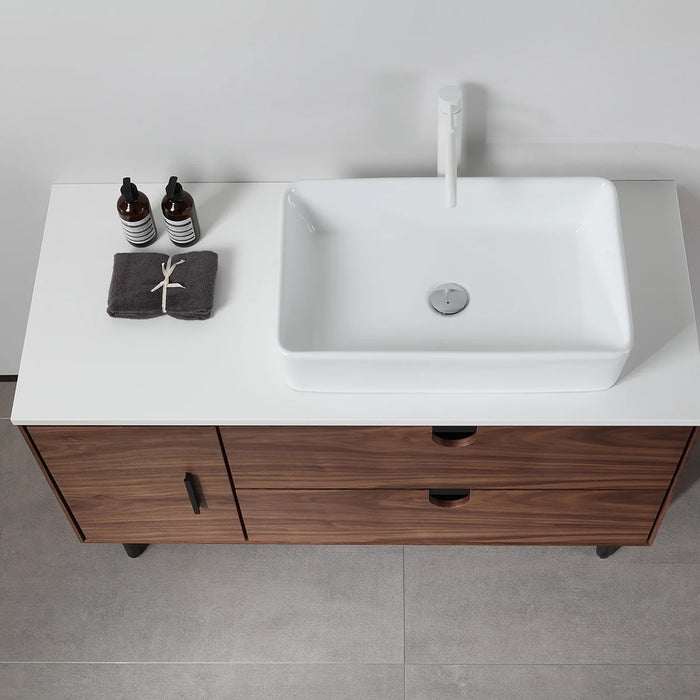 Portree 2 Drawers And 1 Door Bathroom Vanity with Quartz top and Vessel Sink - Floor Mount - 48" Wood/Walnut