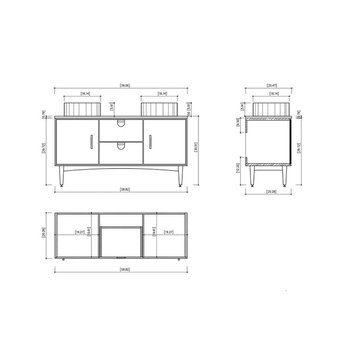 Portree 2 Drawers And 2 Doors Bathroom Vanity with Quartz top and Vessel Sink - Floor Mount - 60" Wood/Matt White