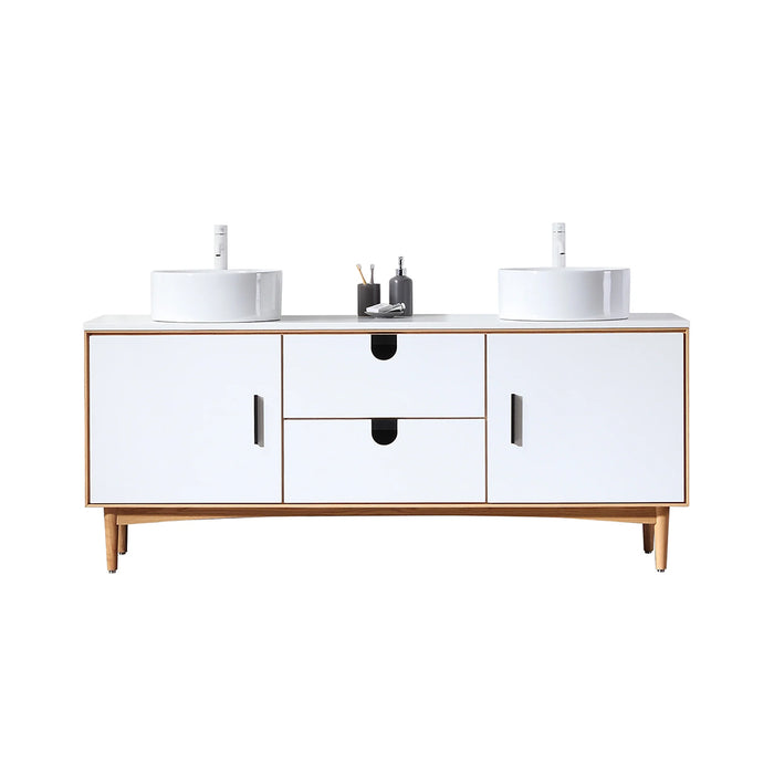 Portree 2 Drawers And 2 Doors Bathroom Vanity with Quartz top and Vessel Sink - Floor Mount - 72" Wood/Matt White