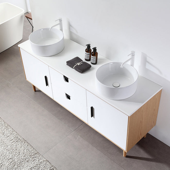 Portree 2 Drawers And 2 Doors Bathroom Vanity with Quartz top and Vessel Sink - Floor Mount - 72" Wood/Matt White