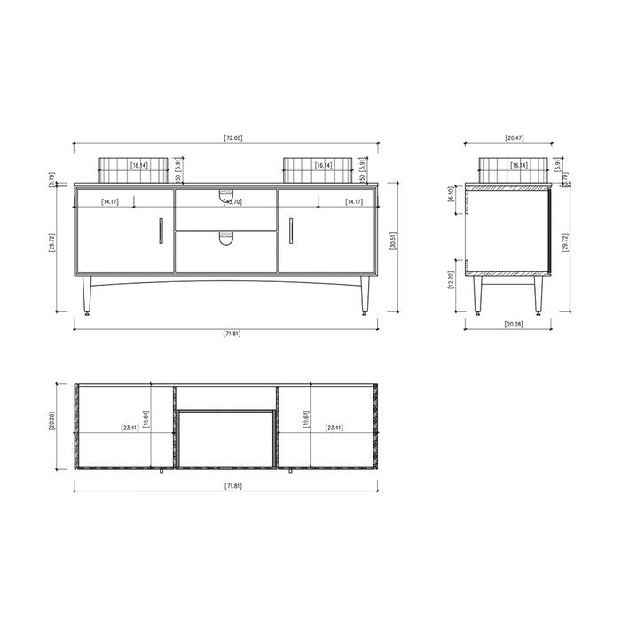 Portree 2 Drawers And 2 Doors Bathroom Vanity with Quartz top and Vessel Sink - Floor Mount - 72" Wood/Matt White