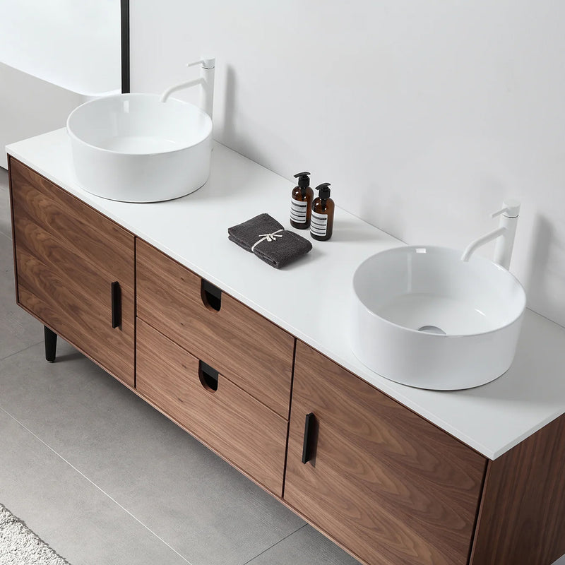 Portree 2 Drawers And 2 Doors Bathroom Vanity with Quartz top and Double Vessel Sinks - Floor Mount - 72" Wood/Walnut