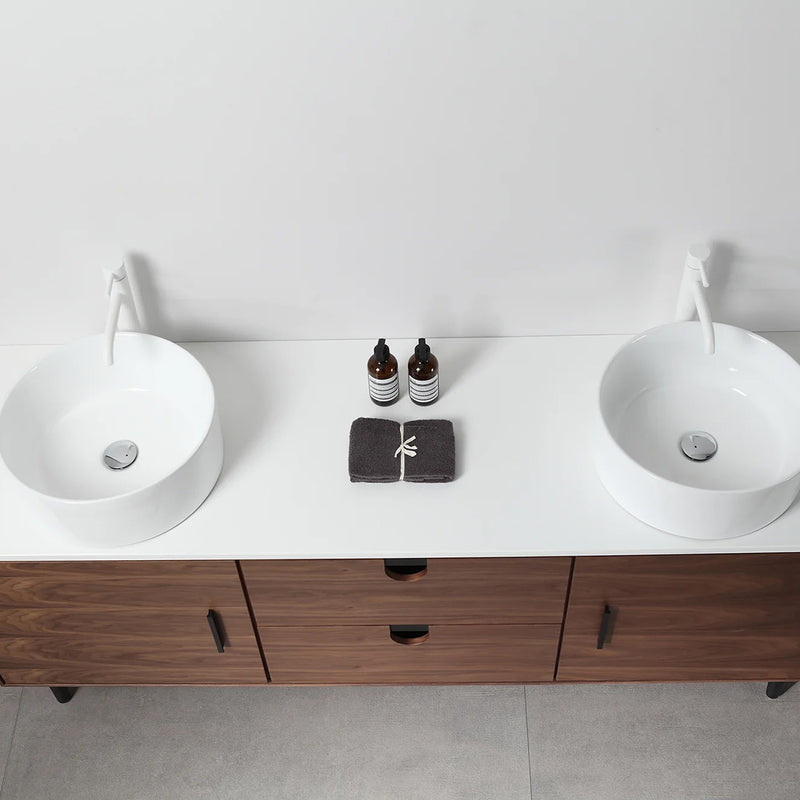 Portree 2 Drawers And 2 Doors Bathroom Vanity with Quartz top and Double Vessel Sinks - Floor Mount - 72" Wood/Walnut
