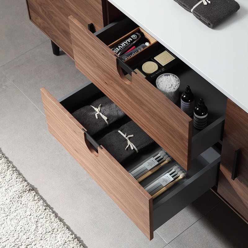 Portree 2 Drawers And 2 Doors Bathroom Vanity with Quartz top and Double Vessel Sinks - Floor Mount - 72" Wood/Walnut