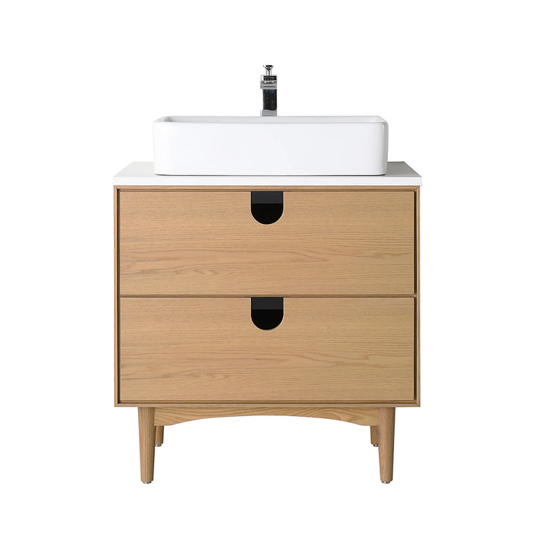 Portree 2 Drawers Bathroom Vanity with Quartz Top and Vessel Sink - Floor Mount - 30" Wood/Whitewash Oak