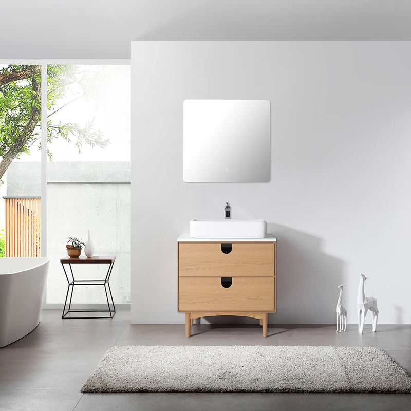 Portree 2 Drawers Bathroom Vanity with Quartz Top and Vessel Sink - Floor Mount - 30" Wood/Whitewash Oak