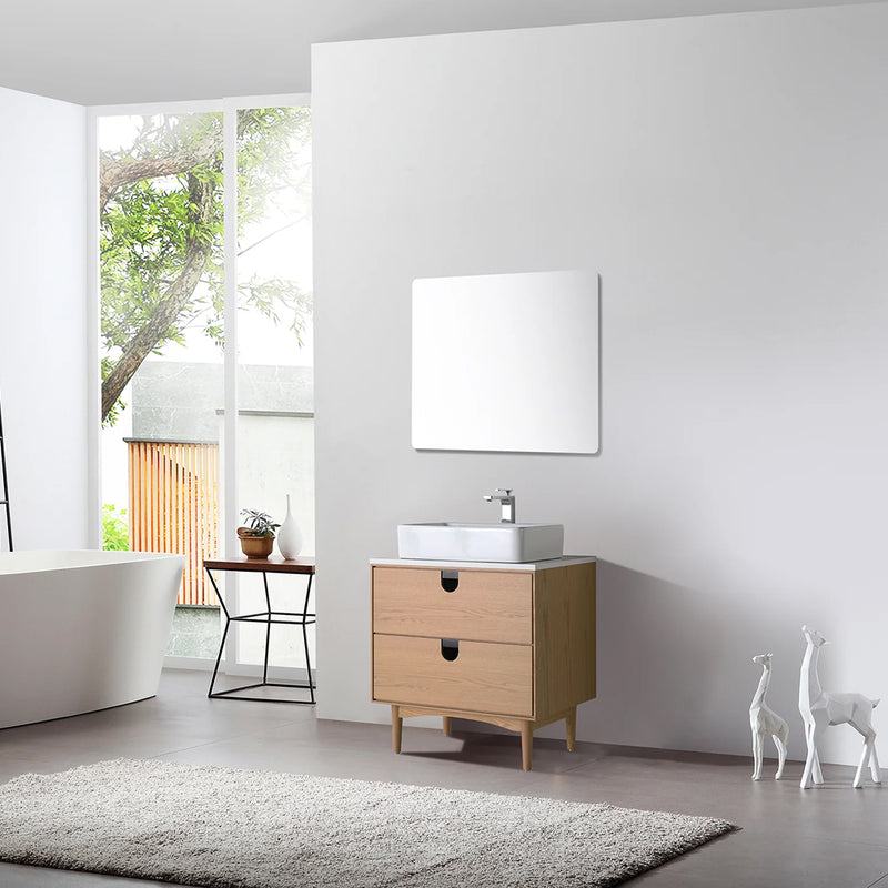 Portree 2 Drawers Bathroom Vanity with Quartz Top and Vessel Sink - Floor Mount - 30" Wood/Whitewash Oak