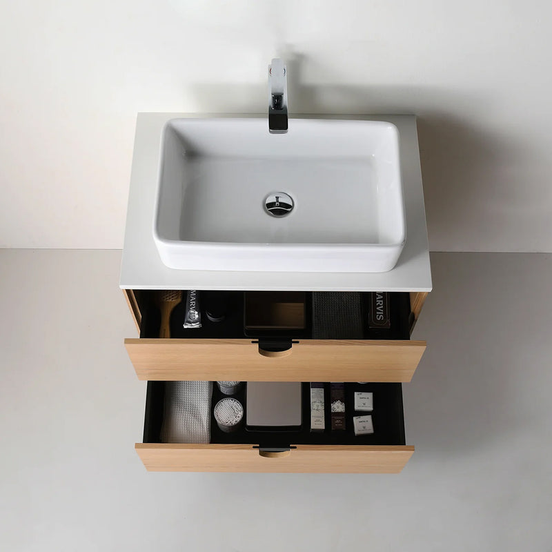 Portree 2 Drawers Bathroom Vanity with Quartz Top and Vessel Sink - Floor Mount - 30" Wood/Whitewash Oak