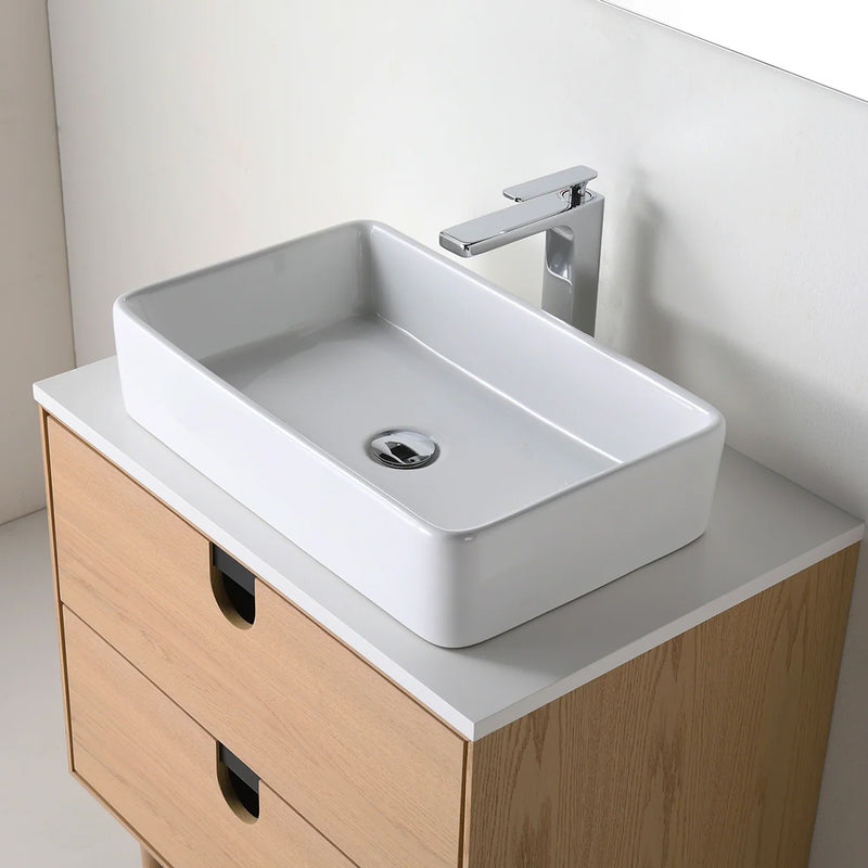 Portree 2 Drawers Bathroom Vanity with Quartz Top and Vessel Sink - Floor Mount - 30" Wood/Whitewash Oak