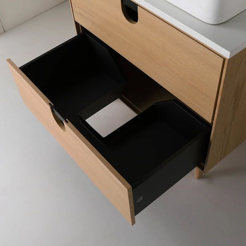 Portree 2 Drawers Bathroom Vanity with Quartz Top and Vessel Sink - Floor Mount - 30" Wood/Whitewash Oak