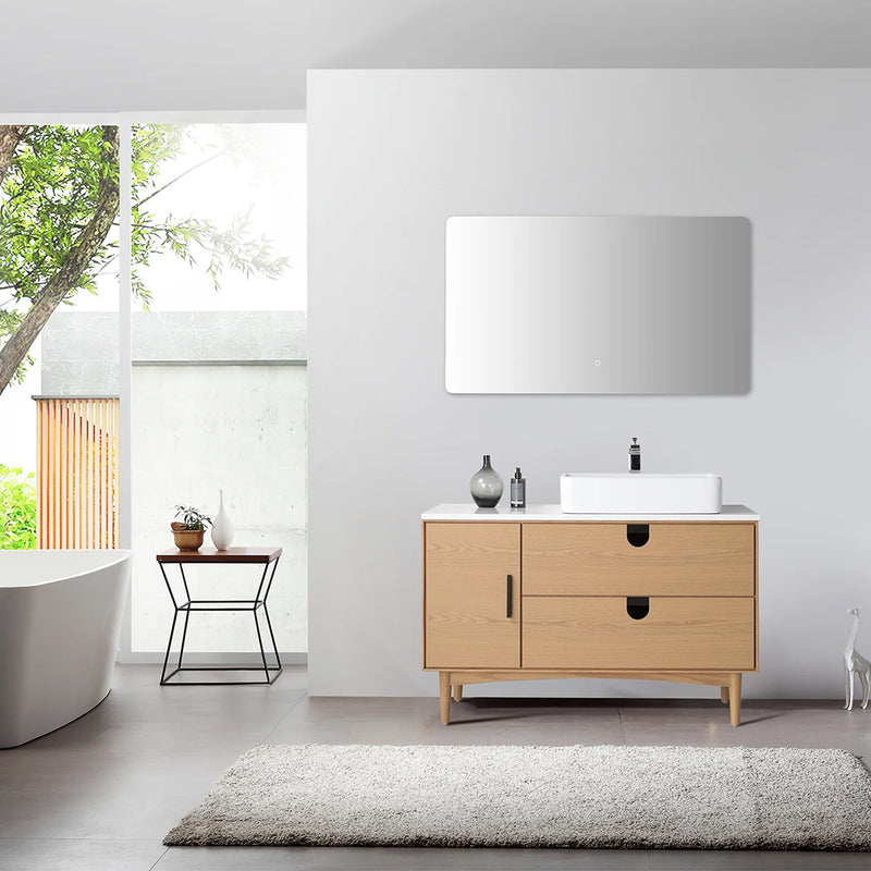 Portree 2 Drawers And 1 Door Bathroom Vanity with Quartz Top and Vessel Sink - Floor Mount - 48" Wood/Whitewash Oak